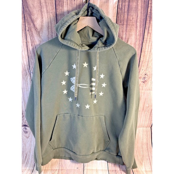 Under Armour Sweatshirt Mens GREEN Hoodie Stars & Stripes LARGE - Picture 1 of 6